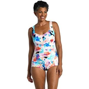 Maxine Of Hollywood Women's Standard Shirred Front Girl Leg One Piece Swimsuit, Multi//Illusion Blossoms, 12