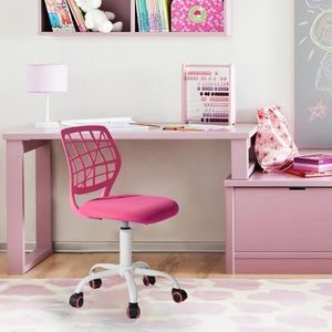 FurnitureR Ergonomische verstelbare hoogte-draaier, rolcomputer, uitvoerende stoel voor thuiskantoor, werkkamer, roze, plastic, 38 cm x 39 cm x 75-85 cm