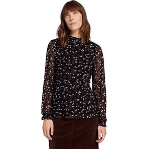 TOM TAILOR Dames Shirt met lange mouwen van mesh 1028829, 28381 - Black Large Dot Design, XXS