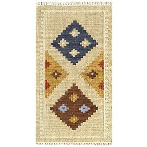 HAMID - Kelim tapijt Lori met geometrisch oriëntaal design - 100% wol - handgeknoopt kelim - haltapijt, woonkamer, slaapkamer, woonkamer (D.2, 110x60cm)