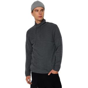 Trendyol Heren col hals effen slanke trui sweatshirt, antraciet, M, Antraciet, M