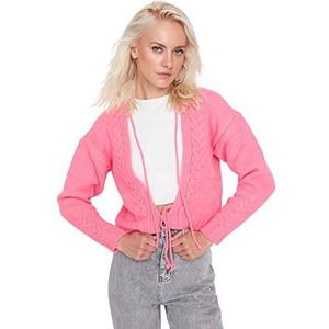 Trendyol Dames Regular Fit Basic Crew Neck Knitwear Cardigan Sweater, roze, S