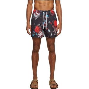 Urban Classics Badehose Pattern Swim Shorts Black Rose Aop-3XL