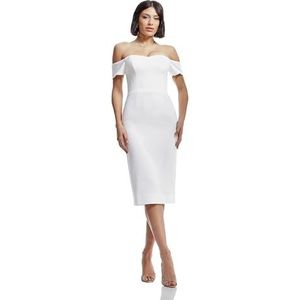 Dress the Population Womens Bailey Off The Shoulder Sweetheart Bodycon Midi Sheath Dress, Off White, Large US