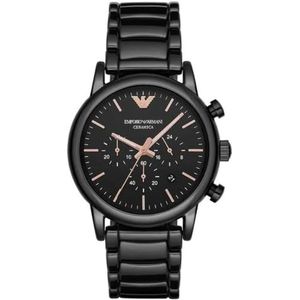 Emporio Armani horloge voor heren, quartz chronograaf uurwerk, 43 mm zwarte keramische kast met keramische band, AR1509
