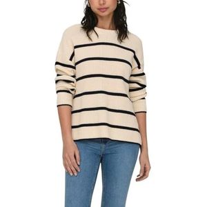 ONLY Dames ONLPERNILLE LS Stripe O-Neck KNT NOOS Gebreide trui, Pomice Stone/Stripes: Zwart, XL