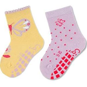 Sterntaler Baby meisjes tegelsokken baby ABS sokken dubbelpak vlinder - tegels antislip sokken baby - van katoen - geel, 18, vanille, 18 EU