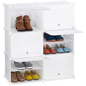 Relaxdays schoenenkast, met deuren, H x B x D: 95 x 85 x 31,5 cm, met 12 vakken, opbergkast schoenen, kunststof, wit