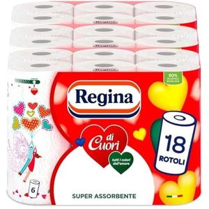 Regina 415696 Hart keukenpapier verpakking van rollen met 2 lagen 50 vellen per rol grote absorptie dik en duurzaam 100% FSC gecertificeerd papier 18 Rollen Wit