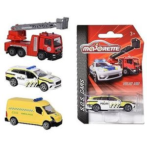 Majorette 212057182007 Noorse reddingsvoertuigen Noorse reddingsvoertuigen, verkrijgbaar als brandweerauto, Volvo V90 politieauto of ambulance, 7,5 cm, ab 3 (assorti)