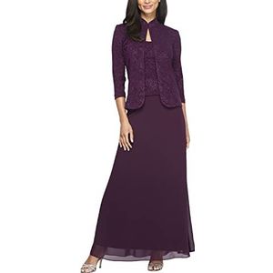 Alex Evenings Women's Long Dress with Mandarin Neckline Jacket (Regular Petite Plus), Eggplant, 18