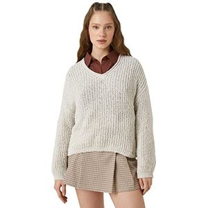Koton Gebreide damestrui met V-hals en lange mouwen, beige (057), S