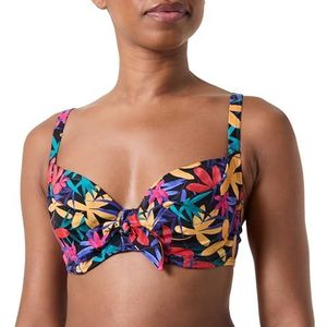 SANS COMPLEXE, Badpak top met beugels, model Island Dream, bloemenpatroon, zwart, 95C, Zwarte bloemen, 80C