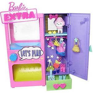 Barbie Extra Verrassende Kledingkast Speelset met 20 onderdelen, waaronder een poedel, een kast en een drukknop waarmee modieuze accessoires tevoorschijn komen, voor kinderen vanaf 3 jaar, HFG75