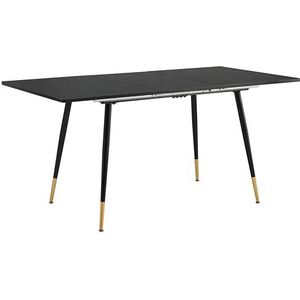 39F FURNITURE DREAM Scandinavische stijl verlengbare tafel met zwarte houten top en gouden metalen poten voor keuken, eetkamer woonkamer, MDF, 120-160x80x75 cm