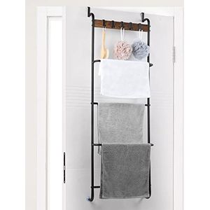 Over de deur handdoekenrek badkamer achter de deur handdoekhouder met haken 5 niveaus boven de deur handdoekstang hanger organizer voor badkamer slaapkamer badkamer accessoires, metaal (zwart)