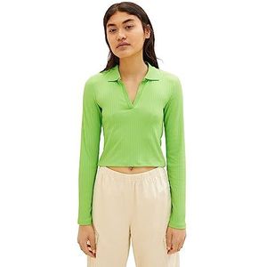 TOM TAILOR Denim Poloshirt met lange mouwen voor dames met geribbelde structuur, 12318, liquid lime green, XXL