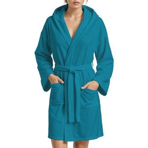 PETTI Badjas, badjas van microvezel, badjas voor heren, badjas voor dames, uniseks badjas, badjas met zakken, capuchon en riem, Blauwgroen, L