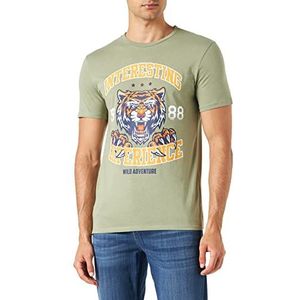 Koton Heren Varsity T-shirt Tiger Printed Crew Neck Short Sleeve Katoen, groen (986), S