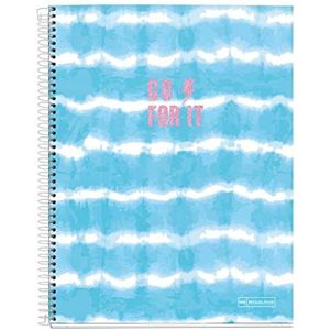 Miquelrius - Notitieboek A4, 140 vellen 70 g/m², gelinieerd, 7 mm, 4 kleuren gelinieerd, hardcover, gelamineerd, design Tie Dye hemelsblauw, GO FOR IT
