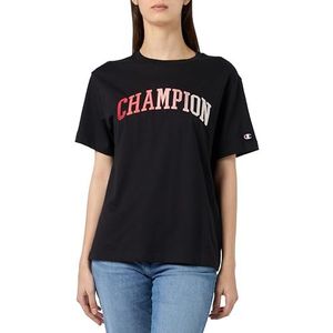 Champion Legacy Icons W-Relaxed Varsity Logo S/S Crewneck T-shirt, voor dames, zwart, klein, zwart, S