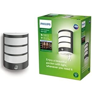 Philips Outdoor LED wandlamp Python incl. sensor, antraciet, koud wit licht 4.000K, 600lm, IP44 beschermingsklasse, geïntegreerde lamp