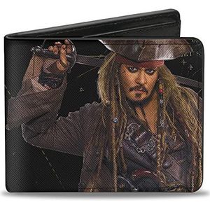 Buckle-Down Heren Jack Sparrow Vivid Zwaard Pose + Piraten Logo/Schedel Bi-Fold Wallet, Multi kleuren, Standaardgrootte