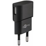 Goobay 44947 USB-adapter voor stopcontact 1 A (5W) / USB-voeding met zijdelingse USB-ingang/voor smartphone oplaadkabel/stekker/stekker voor USB-oplaadkabel/stekkeradapter/zwart
