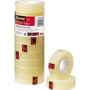 Scotch Transparant plakband 508-10 rollen - 15 mm x 33 m - doorzichtige multifunctionele tape voor school, thuis en kantoor