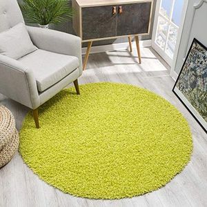 SANAT Tapijt rond - lichtgroen hoogpolig, langpolig modern tapijt voor woonkamer, slaapkamer, eetkamer of kinderkamer, afmetingen: 80x80 cm