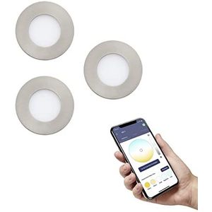 EGLO connect.z Smart Home set van 3 LED badkamer inbouwspots Fueva-Z, Ø 85 mm, ZigBee, app en spraakbesturing, lichtkleur instelbaar, dimbaar, 3 metalen nikkel mat, IP44