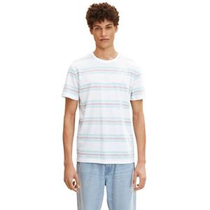TOM TAILOR Uomini T-shirt met strepen 1031574, 29884 - Mint Haze Coral Stripe, M