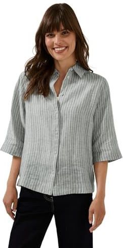 Cecil - Dames Blouse - Groen - Gestreept Linnen - Korte Mouwen