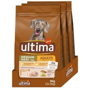 Ultima Hondenvoer Medium Maxi voor volwassenen met kip, 3 x 3 kg, totaal 9 kg