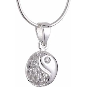 Vinani hanger Ying Yang met zirkonia wit met slangenketting 45 cm sterling zilver 925 ketting Italië Yin Yang AYY-S45