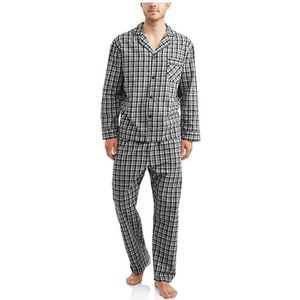 Hanes Heren Woven Plain-Weave pyjamaset voor heren, zwart/grijs geruit., L