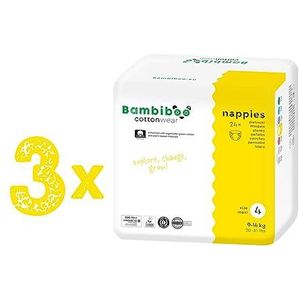Bambiboo Babyluiers maat 4, maxi (9-14 kg), katoenen wegwerpluiers met biologisch katoen en plantaardige materialen met vochtindicator, 3 x 24 (72 stuks)