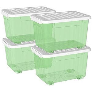 Cetomo 80L* 4 Plastic Opbergdoos, Clear Green, Tote box, Organiserende Container met Duurzaam Deksel en Veilige Sluitsluitsluitsluitingen, Stapelbaar en Nestable, 4Pack, met Gesp