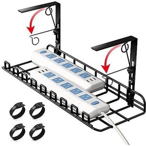 MUDEELA Under Desk Cable Management Tray - 15,7 inch veerklemmen No Drill Wire Draad Organizer voor Desk- Grote Wire Management Bureau Cable Organizers - Stevig Metalen Bureaukoord Management en