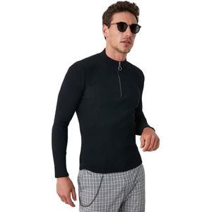 Trendyol Heren Staande Kraag Plain Slim Sweater Sweater, Zwart, XL, Zwart, XL
