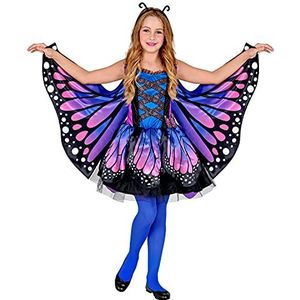 Widmann 09846 09846 Kinderkostuum vlinder, jurk met tutu, vleugels, antenne, dier, vlinders, themafeest, carnaval, meisjes, meerkleurig, 128 cm / 5-7 jaar