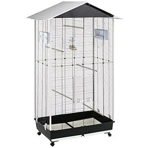 Ferplast Vogelkooi, Vogelvolière NOTA MEDIUM Outdoor Indoor for Birds, Kanaries, Parkieten, Vinken, Agapornis, van Metaal, Inclusief Accessoires Voerbakken Zitstokken Wielen 95 x 64 x h 165.5 cm.