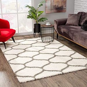 SANAT Madrid Shaggy tapijt - hoogpolig tapijten voor woonkamer, slaapkamer, keuken - Morocco crème, grootte: 100x300 cm