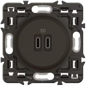LEGRAND - USB-C Dual Céliane stopcontact - 2 USB-C 3A/20W poorten - Laadt alle soorten elektronische apparatuur op - Klaar voor installatie - Zwart