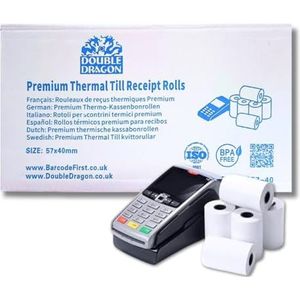 Double Dragon, 57 x 40 mm Premium Thermisch Papier Kassarollen voor PDQ Creditcardmachine, POS, EPOS [Verpakking van 10] (Verpakking kan variëren)