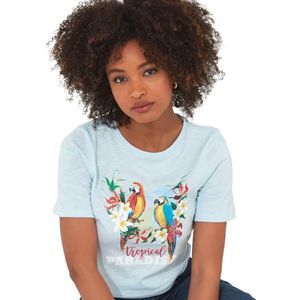 Joe Browns T-shirt met tropische papegaai grafische ronde hals voor dames, blauw, 14, Blauw, 40