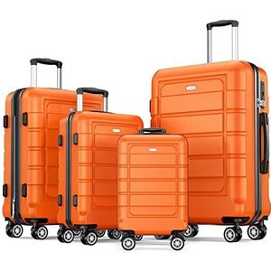 SHOWKOO Kofferset, harde schaal, licht, ABS + PC, uitbreidbaar, reiskoffer, duurzame trolley, handbagage, set met TSA-slot en 4 wielen, oranje, Kofferset