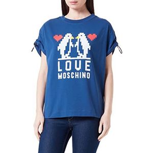 Love Moschino Dames Regular Fit Korte Mouwen met Schouders Gekruld met Logo Elastisch Trekkoord T-Shirt, Blauw, 38