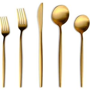 Karaca Orion Matt Gold 60-delig Serveerbestek, saladebestek van roestvrij staal, keukengerei inclusief pollepel, serveerlepel, vork, zeef, spatel en suikertang, stijlvolle bestekset