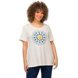 Ulla Popken - Shirt - Blauw - Geel - Offwhite - Motiefprint - Kwartmouw